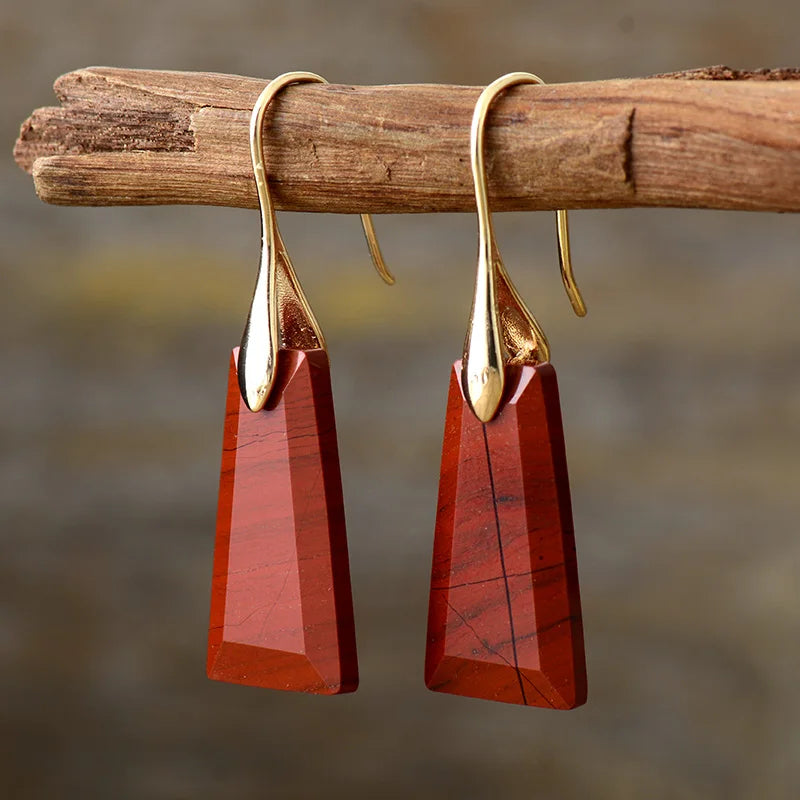 Natural Red Jasper Pyramidal Earrings