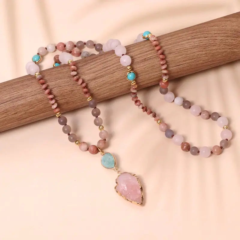 Natural Amazonite, Agate & Rose Quartz Arrowhead 108 Beads Mala