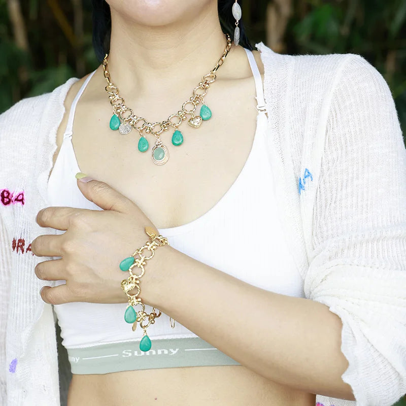 Natural Turquoise Pendants Chunky Chain Bracelet