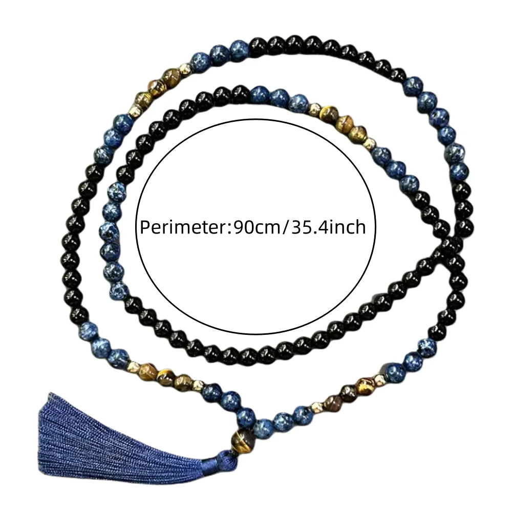 Natural Obsidian, Ocean Jasper and Tiger's Eye 108 Beads Mala Necklace