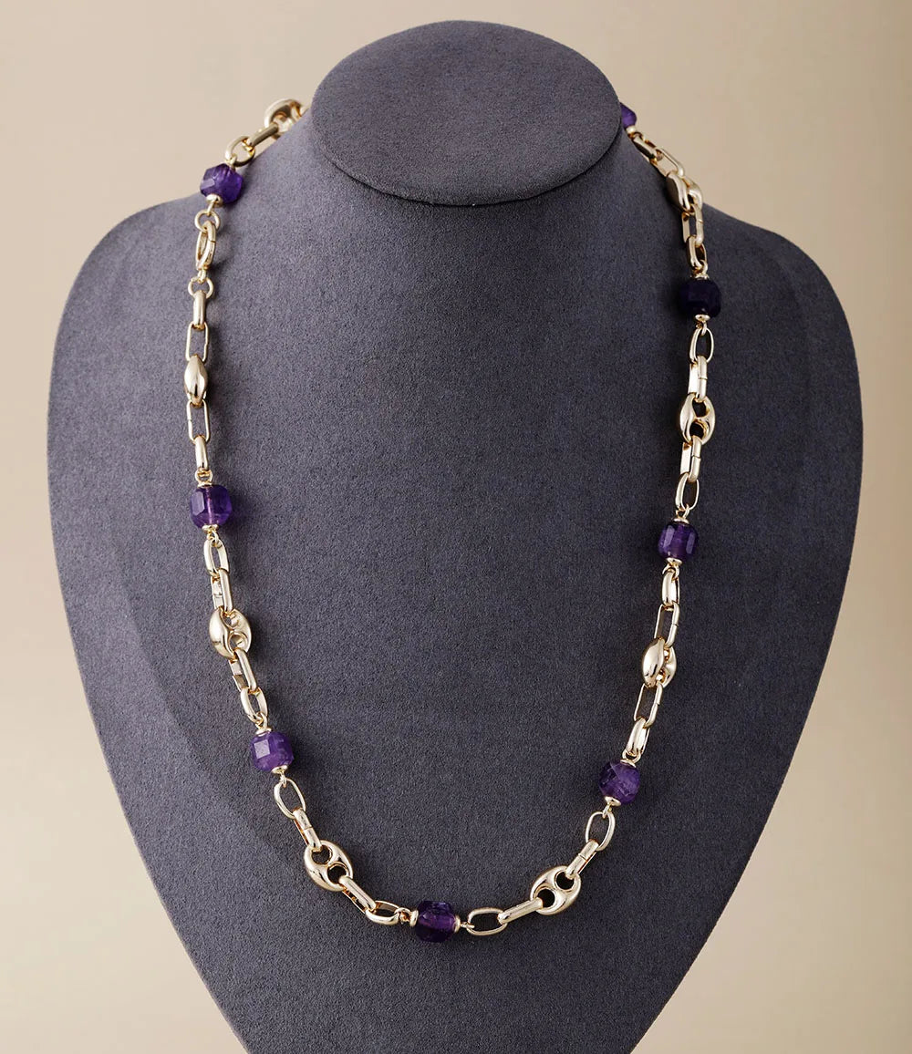 Natural Amethyst Gold Plated Chunky Chain