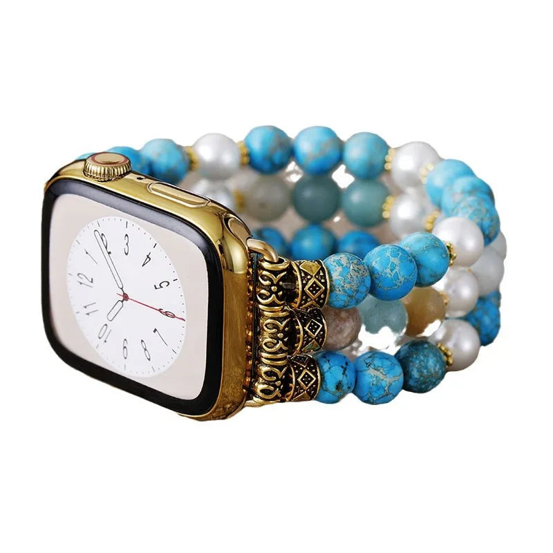 Natural Turquoise Jasper, Freshwater Pearls & Amazonite Beaded Smartwatch Band