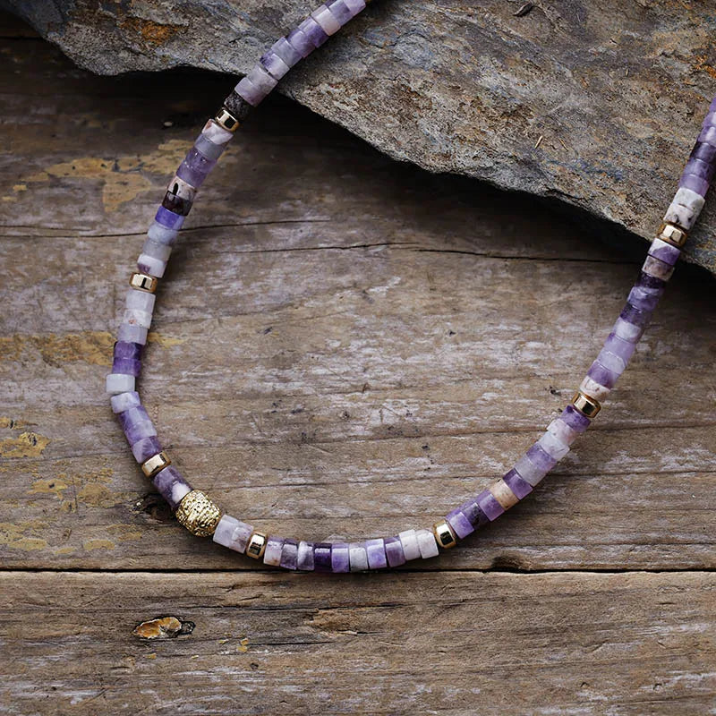 Natural Amethyst & 7 Chakras Stones Choker Necklace