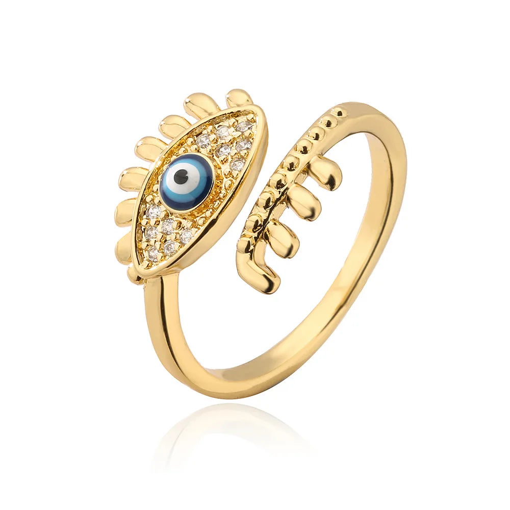 Gold Plated Blue Evil Eye Open Ring
