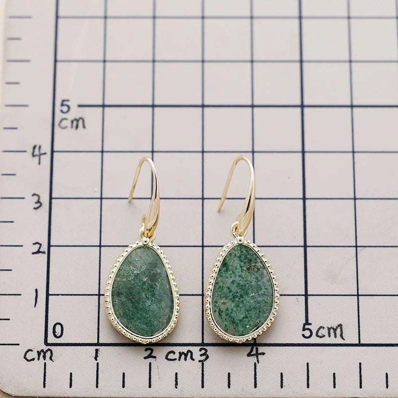 Natural Green Strawberry Quartz Gold Plated Earrings