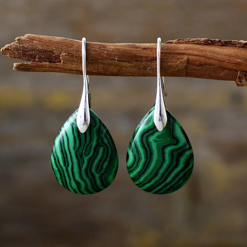 Natural Malachite Water Drop Boho Earrings