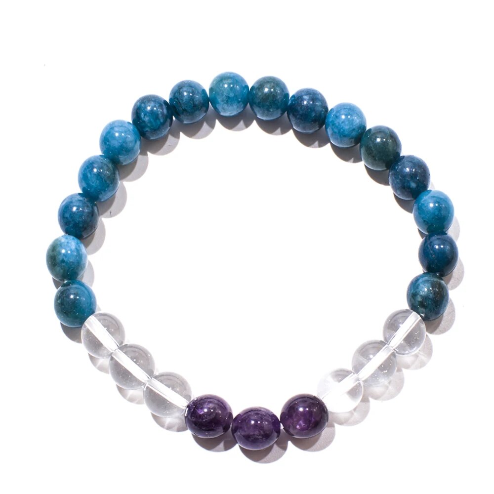 Natural Amethyst, Apatite & Quartz 108 Beads Mala Necklace Bracelet