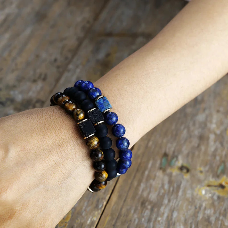 Natural Lapis Lazuli Unisex Beaded Bracelet