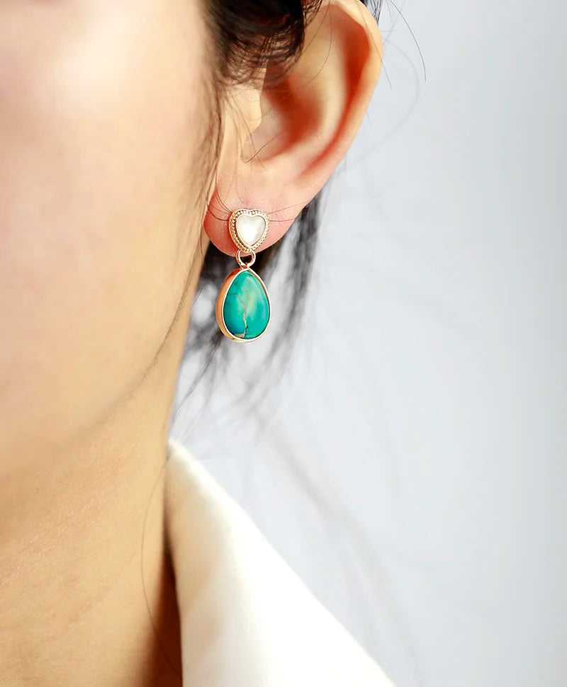 Natural Turquoise & Shell Heart Earrings