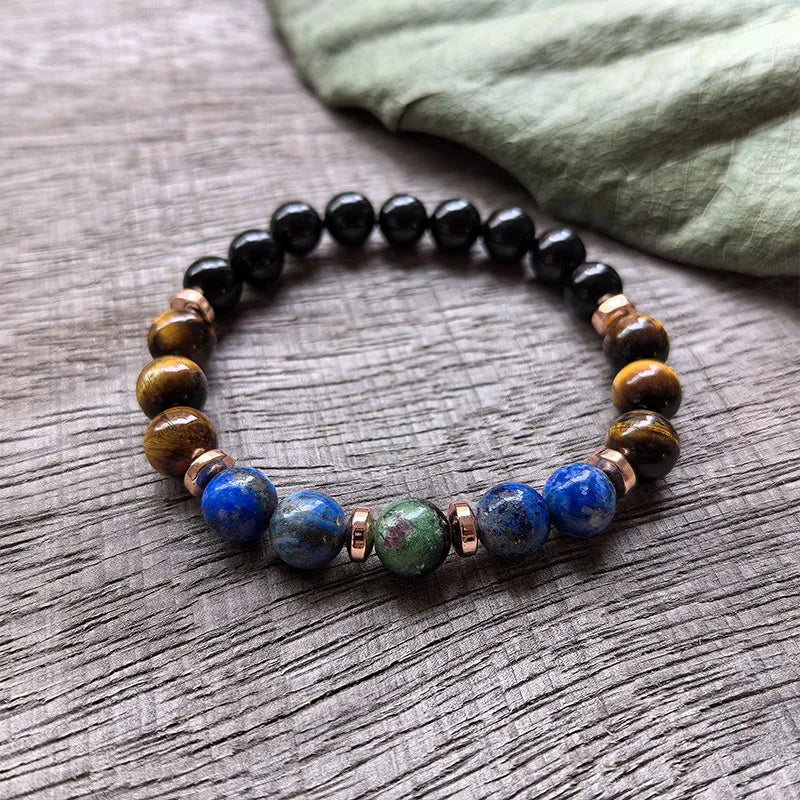 Natural Ruby Zoisite, Tiger Eye, Lapis Lazuli & Black Onyx 108 Beads Mala Set
