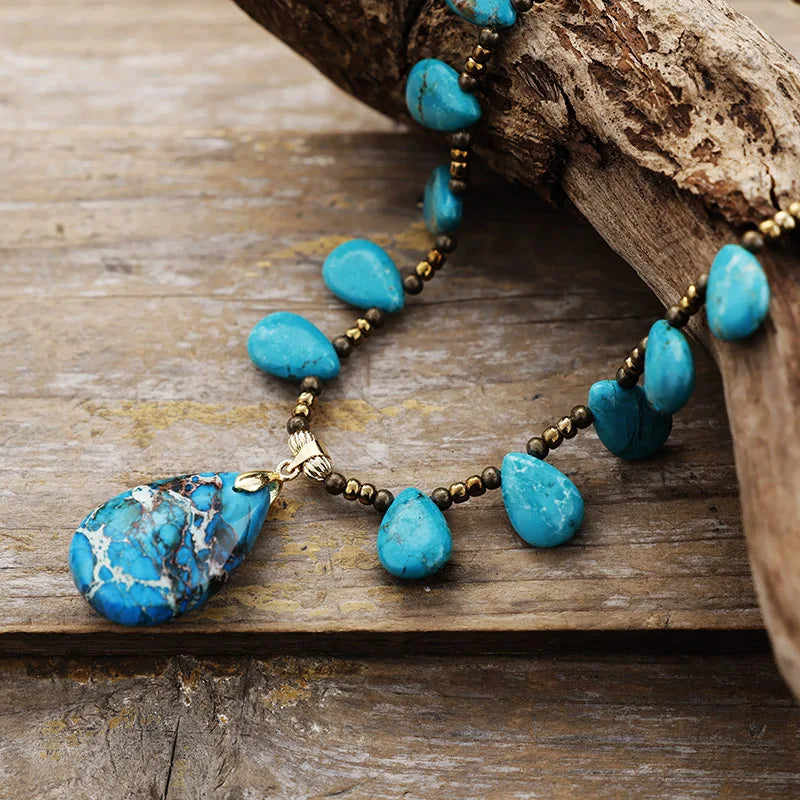 Natural Turquoise & Jasper Boho Necklace