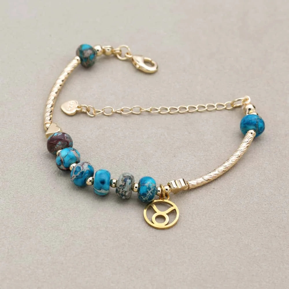 Natural Blue Imperial Jasper Zodiac Sign Bracelet