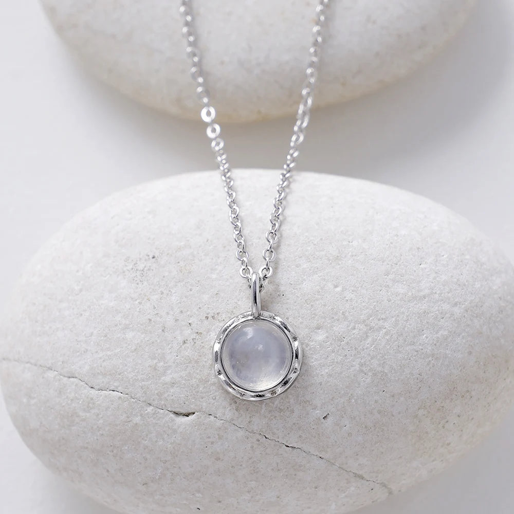 Natural Larimar / Moonstone Minimalist Silver Necklace