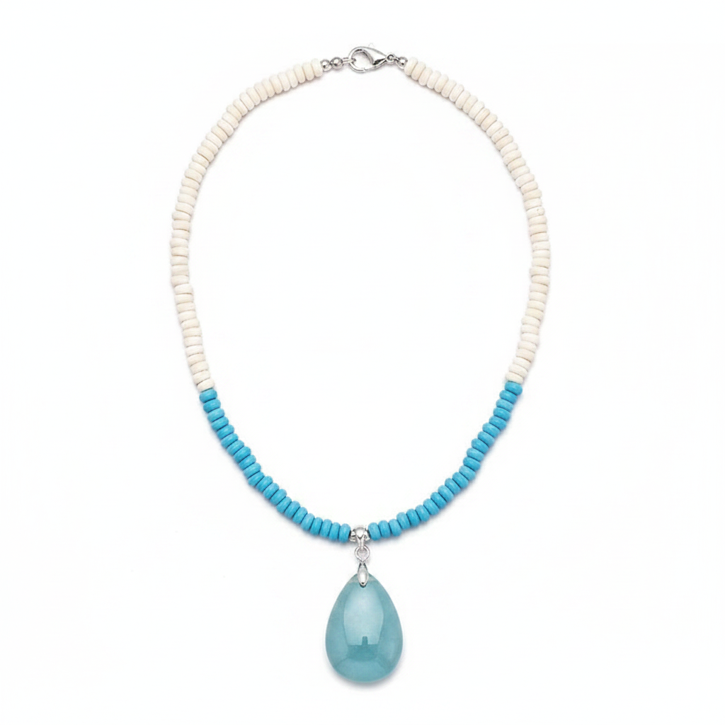 Necklace with sky-blue bottom beads and white top beads