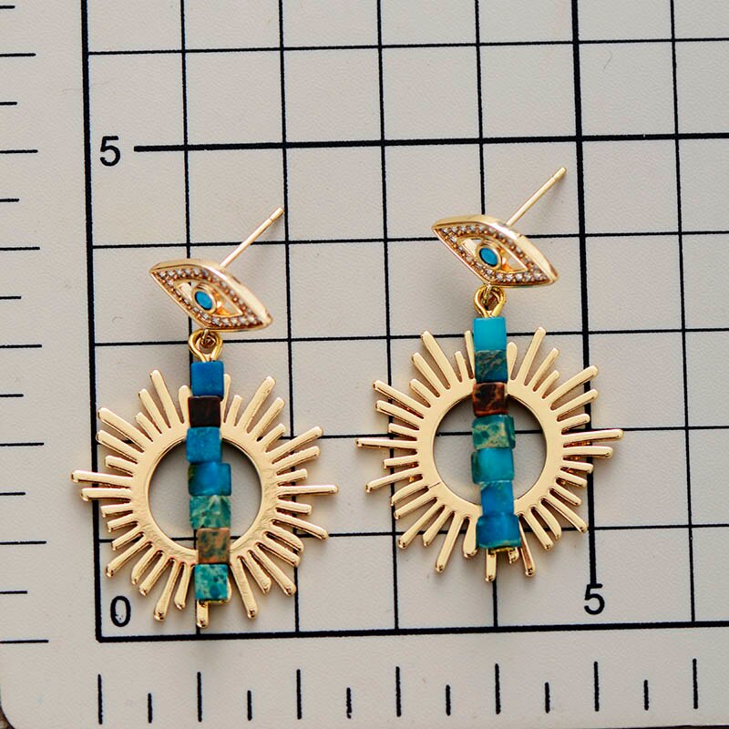 Natural Jasper Sunburst Evil Eye Earrings