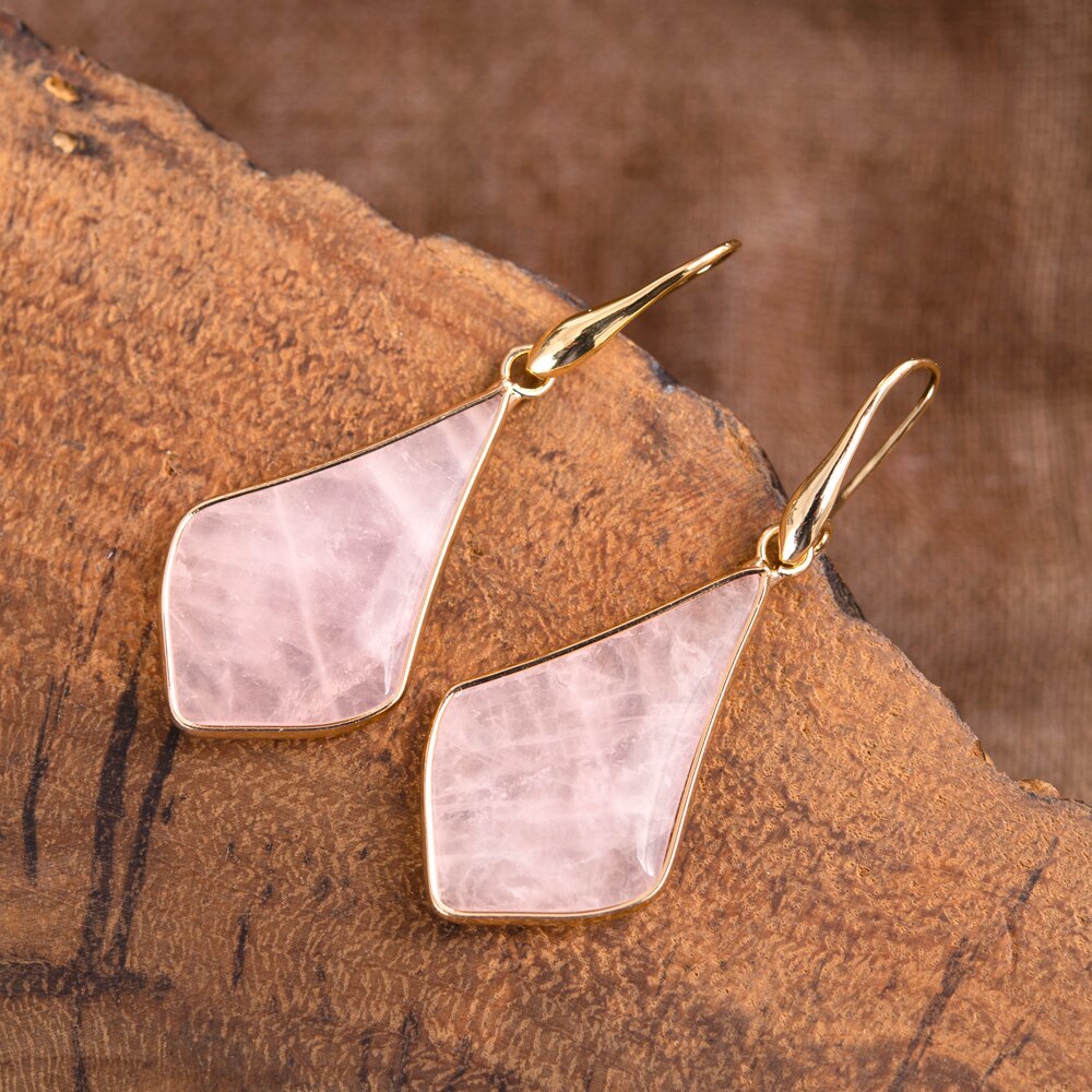 Natural Rhombus Shaped Rose Quartz Earrings