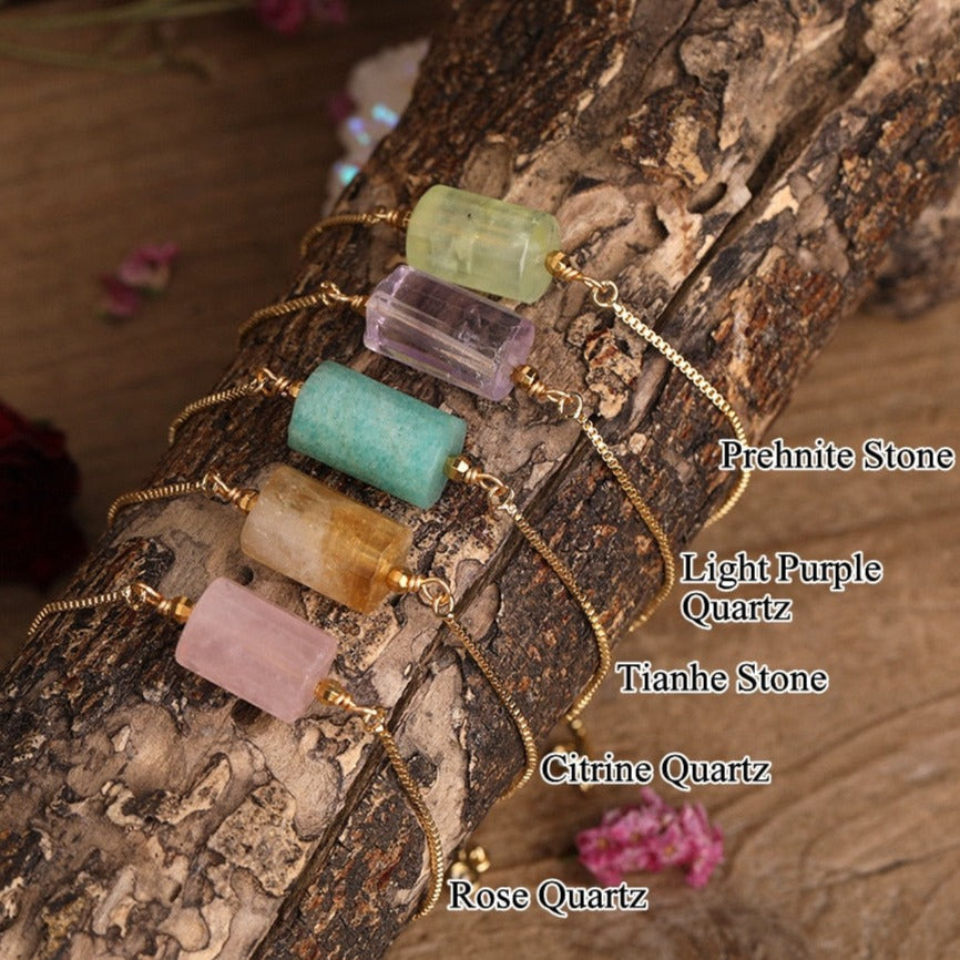 Elegant Golden Chain Bracelet with Single Tianhe Stone Bead