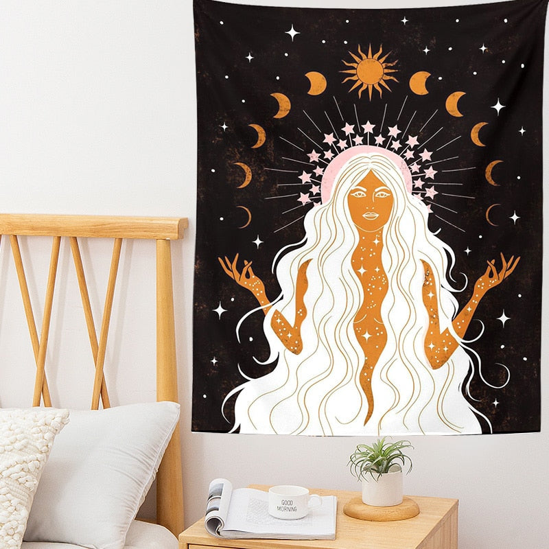 Moon Phases Tapestry Rainbow Girl