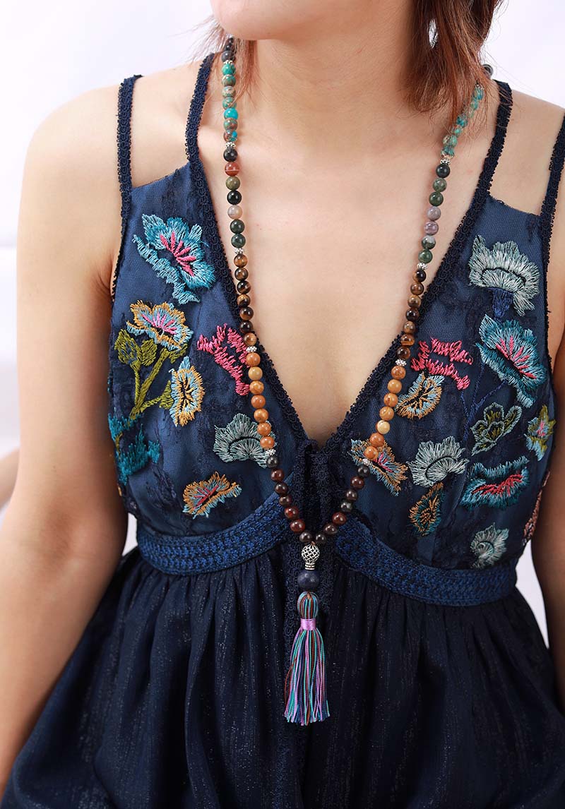 Natural Tiger's Eye, Amethyst, Jasper & Agate 108 Beads Mala Necklace