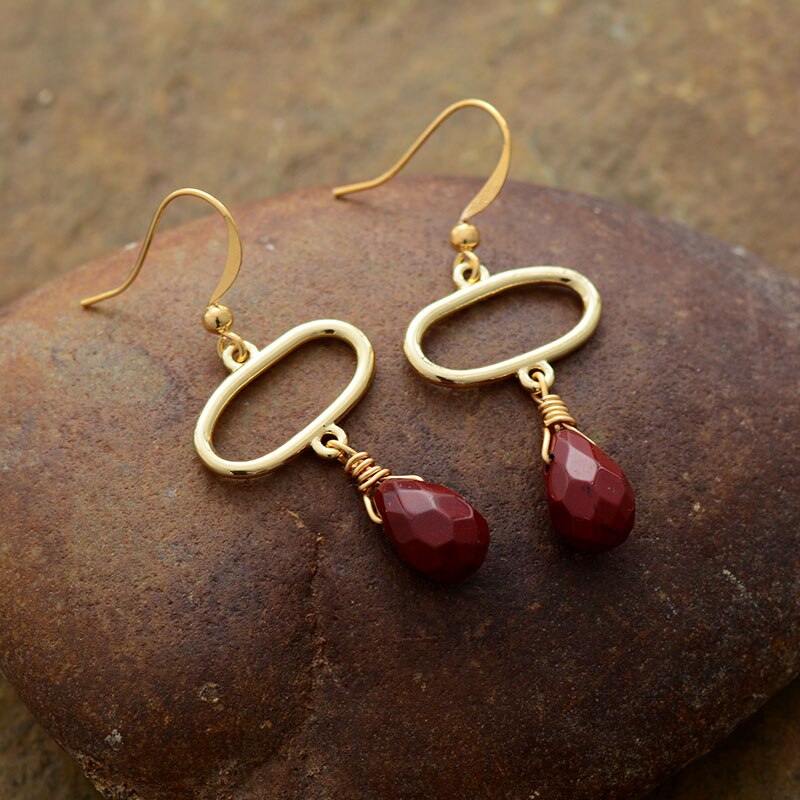 Natural Red Jasper Geometrical Earrings