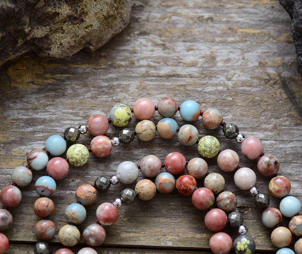 Natural Imperial Jasper & Pyrite 108 Beads Mala