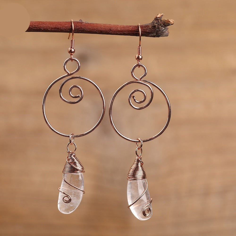 Natural Rose Gold Copper & Gemstones Earrings