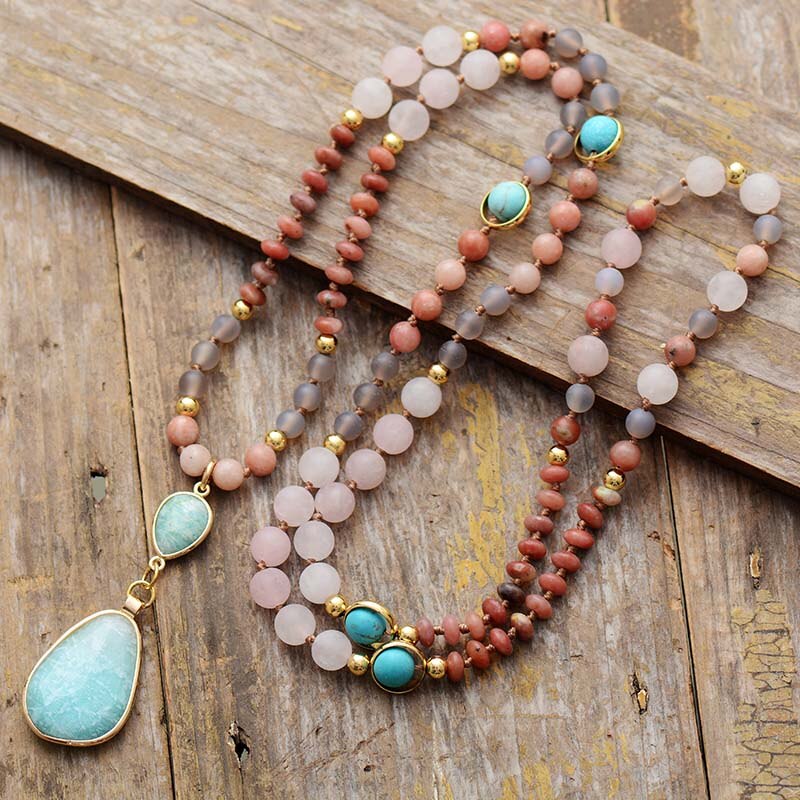 Natural Quartz, Jasper, Rhodonite & Amazonite Necklace