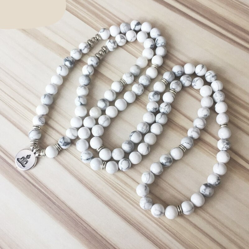 Natural Howlite 108 Mala Beads Necklace / Bracelet