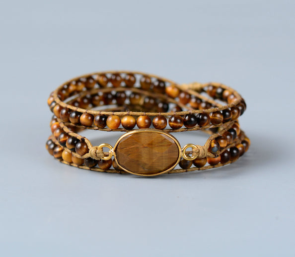 Natural Tiger Eye Stone Three Layer Wrap Bracelets