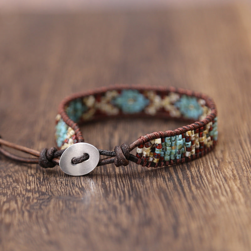 Natural Agate, African Turquoise, Tiger Eye & Jasper Leather Wrap Bracelet