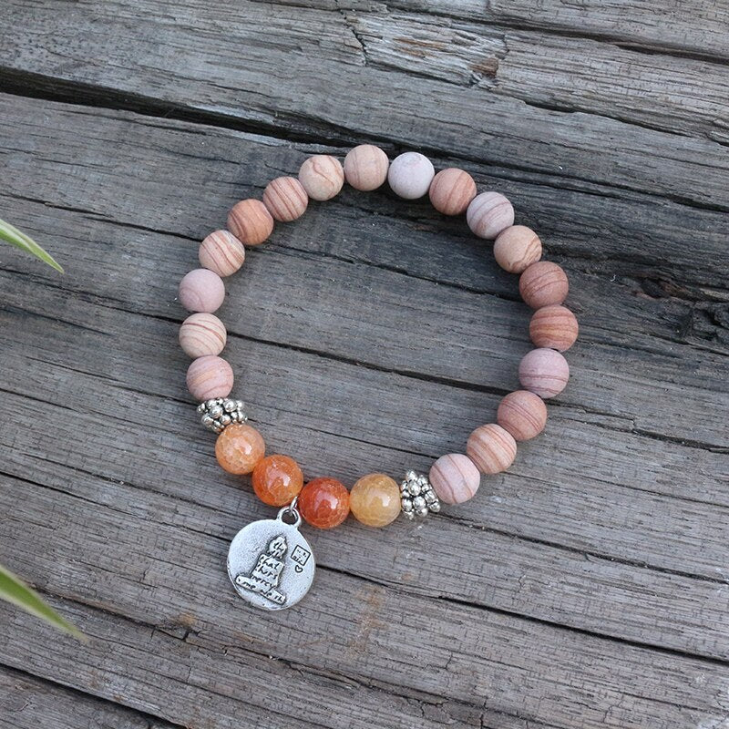 Rare Natural Sandstone, Orange Onyx & Sunstone 108 Mala Beads Necklace