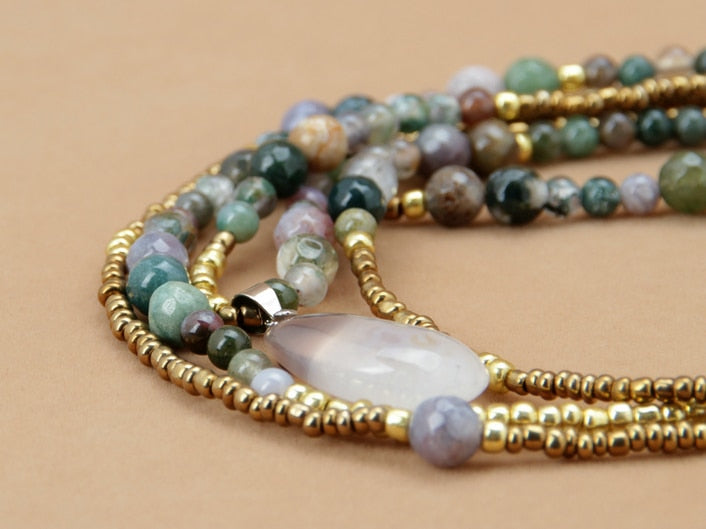 Natural Indian & Gray Agate Multi-Layered Necklace