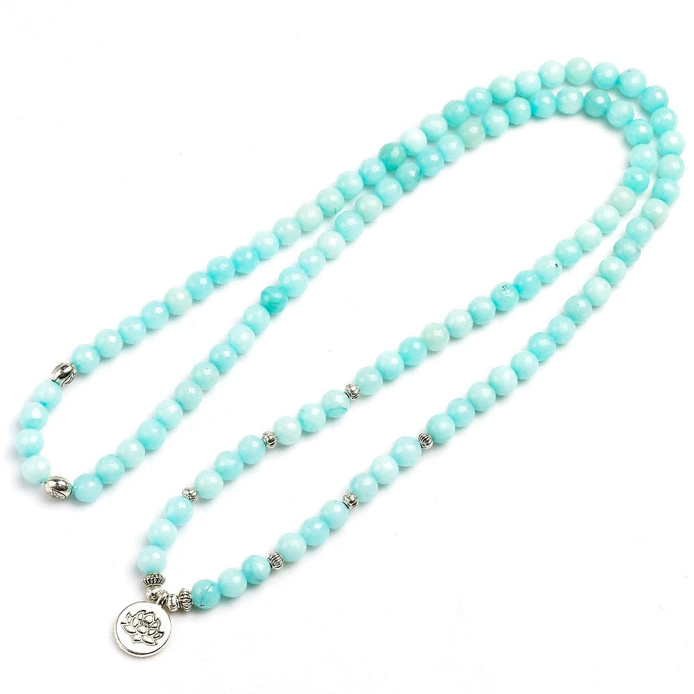 Natural Blue Chalcedony 108 Mala Beads Necklace / Bracelet