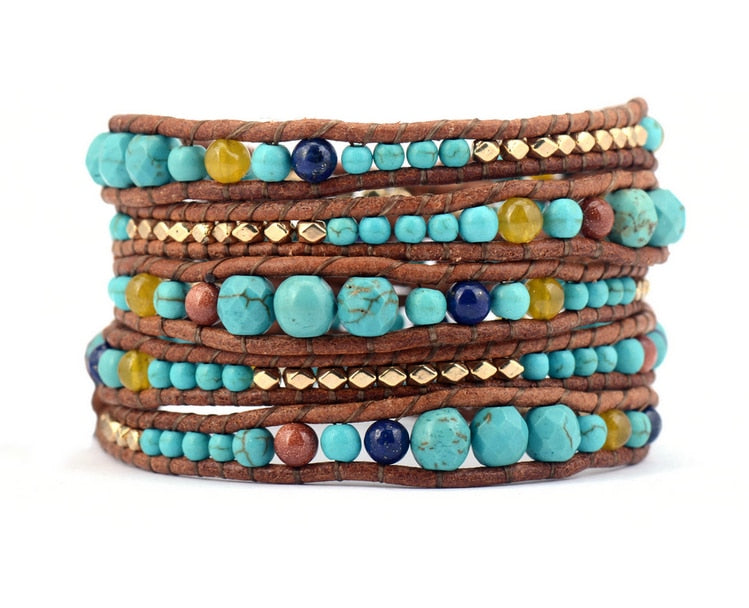 Natural Turquoise Leather Wrap Bracelet
