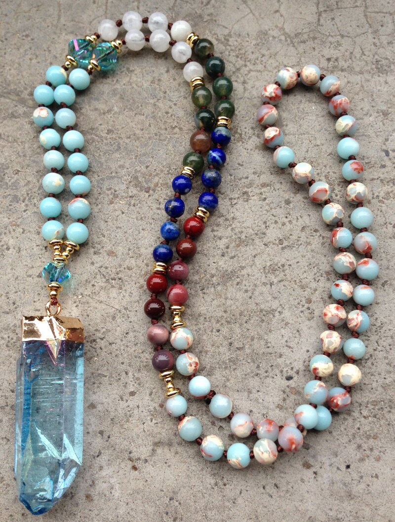 Natural Jasper, Lapis Lazuli, Clear Quartz & Blue Quartz Necklace