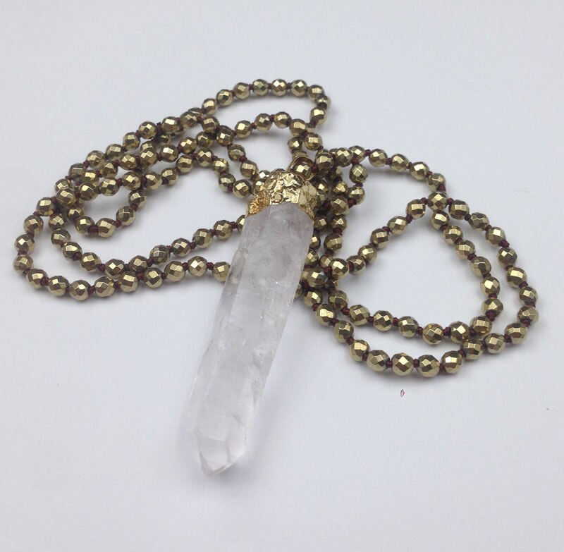 Natural Gold Hematite & Clear Quartz Necklace