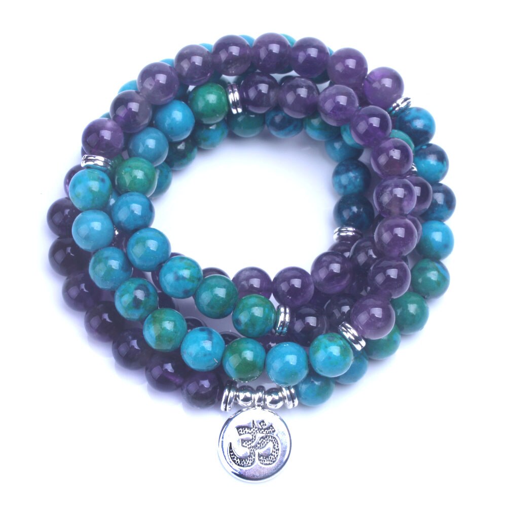 Natural Phoenix Stone & Amerthyst 108 Beads Mala Necklace / Bracelet