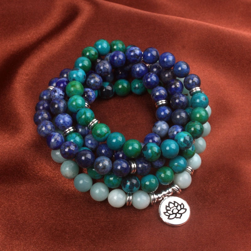 Natural Amazonite, Lapis Lazuli & Crhysocolla 108 Beads Mala