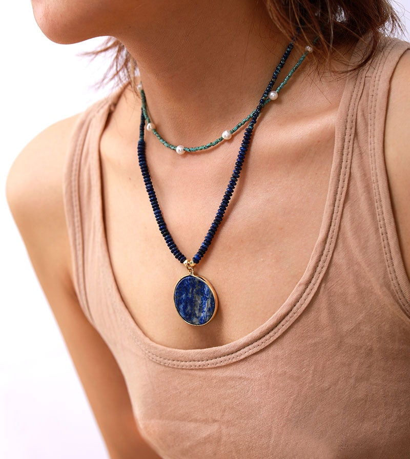 Natural Lapis Luzuli & Ocean Jasper Necklace