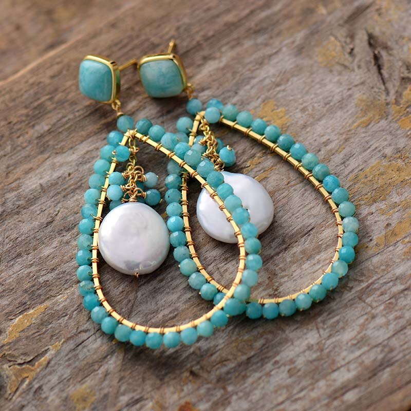 Natural Amazonite & Freshwater Pearls Earrings