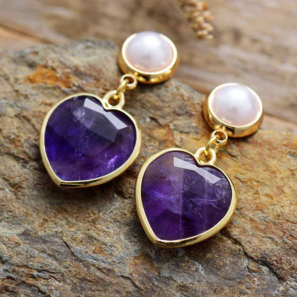 Natural Heart Shaped Amethyst Stud Earrings