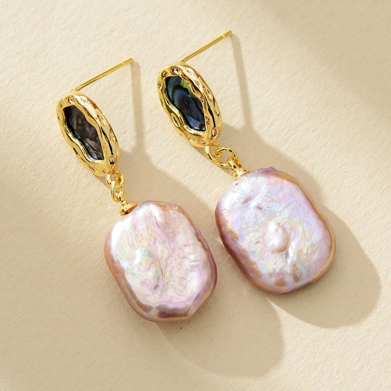 Natural Freshwater Pearls & Abalone Shell Earrings