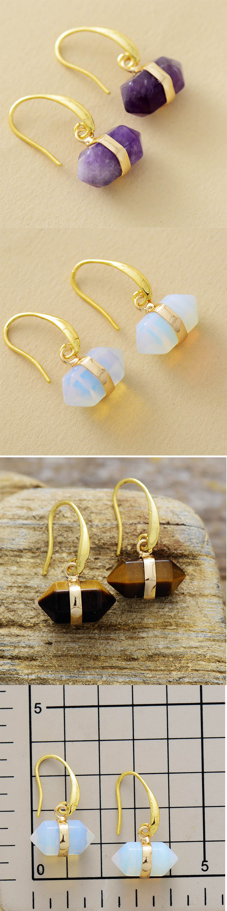 Natural Hexagonal Amethyst Stones Earrings