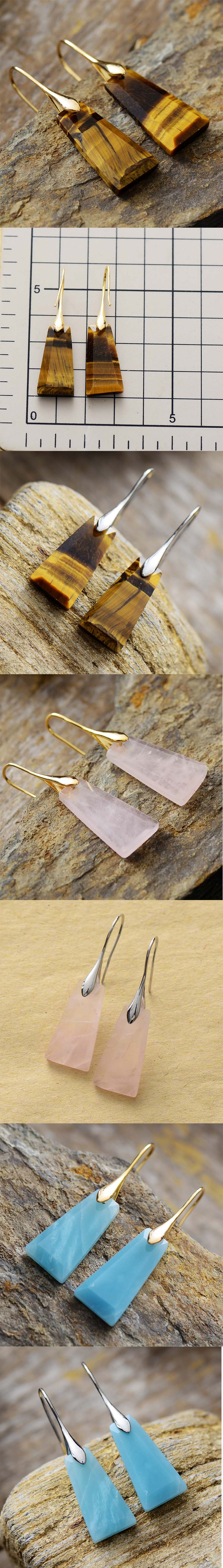 Natural Rose Quartz Pyramid Earrings