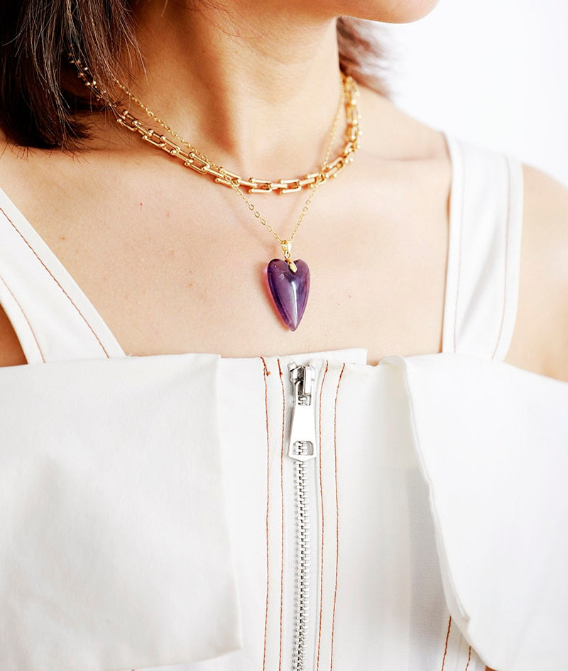 Natural Aventurine / Amethyst / Fluorite Heart Necklace