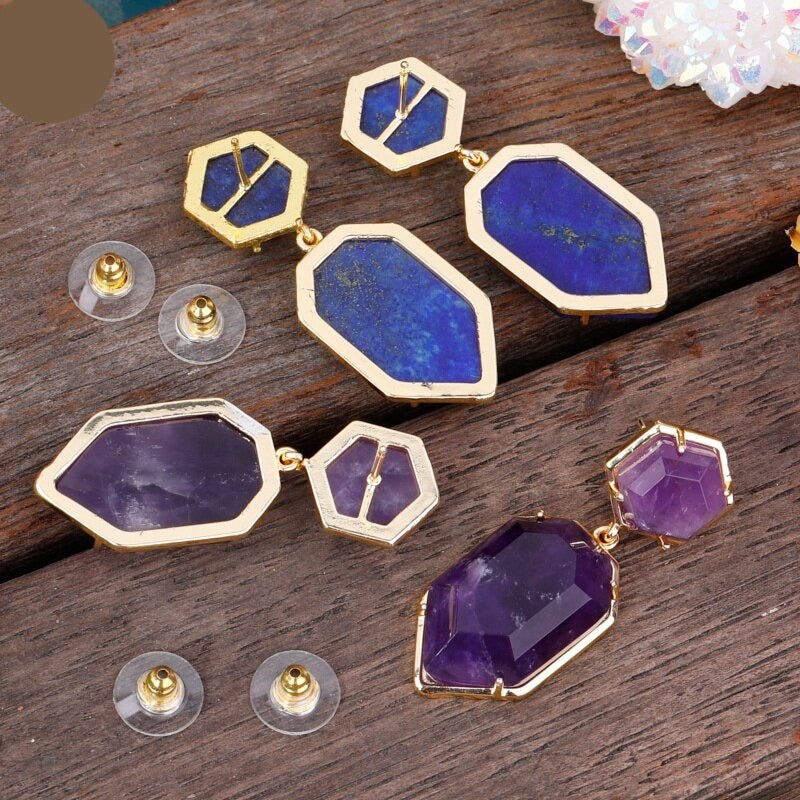 Natural Gemstones Geometrical Earrings
