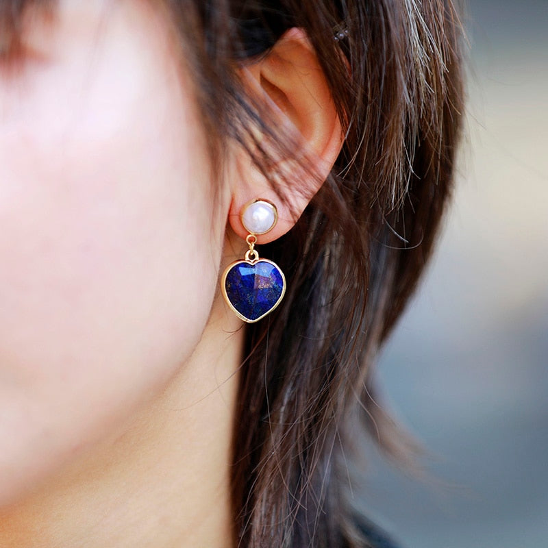 Natural Heart Shaped Lapis Lazuli Stud Earrings