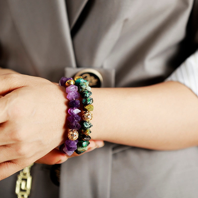 Natural Amethyst / Lapis Lazuli / African Turquoise Beads with Charm Bracelet