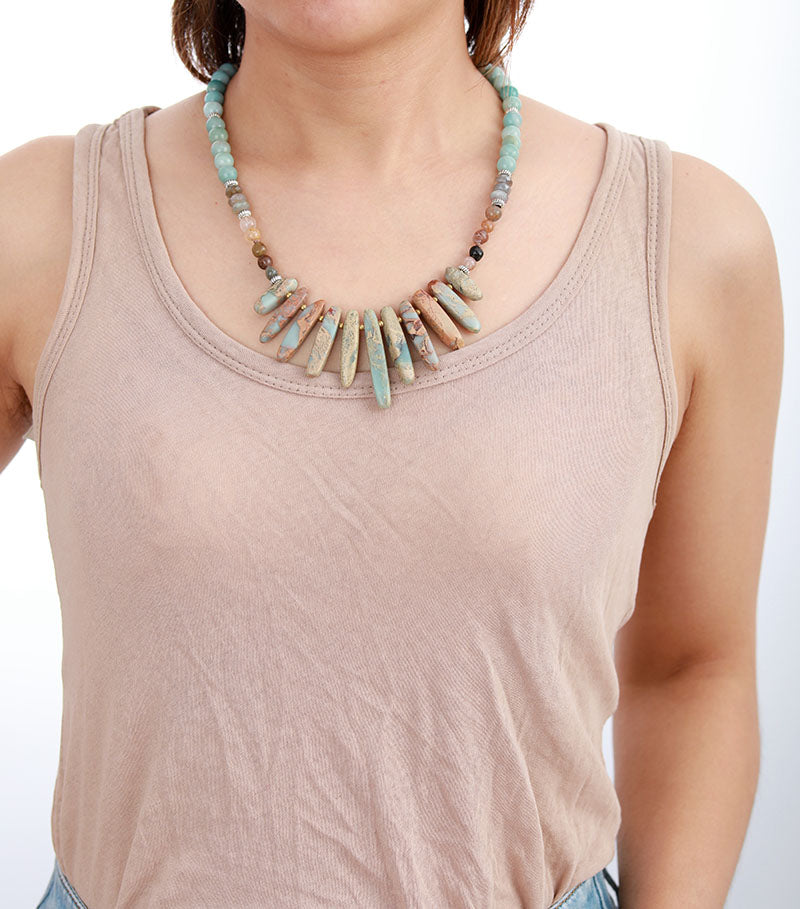 Natural Jasper, Amazonite & Labradorite Beads Choker Necklace