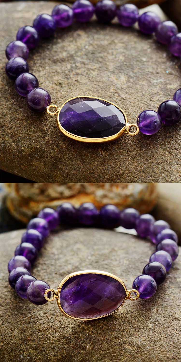 Natural Amethyst Beaded Bracelet